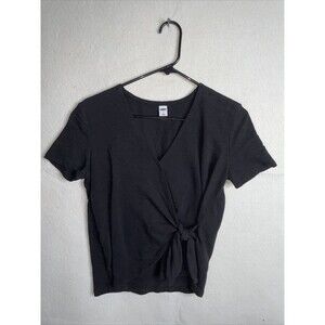Gap Black Cotton  Wrap-Front Short Sleeve Top Shirt Sz Small